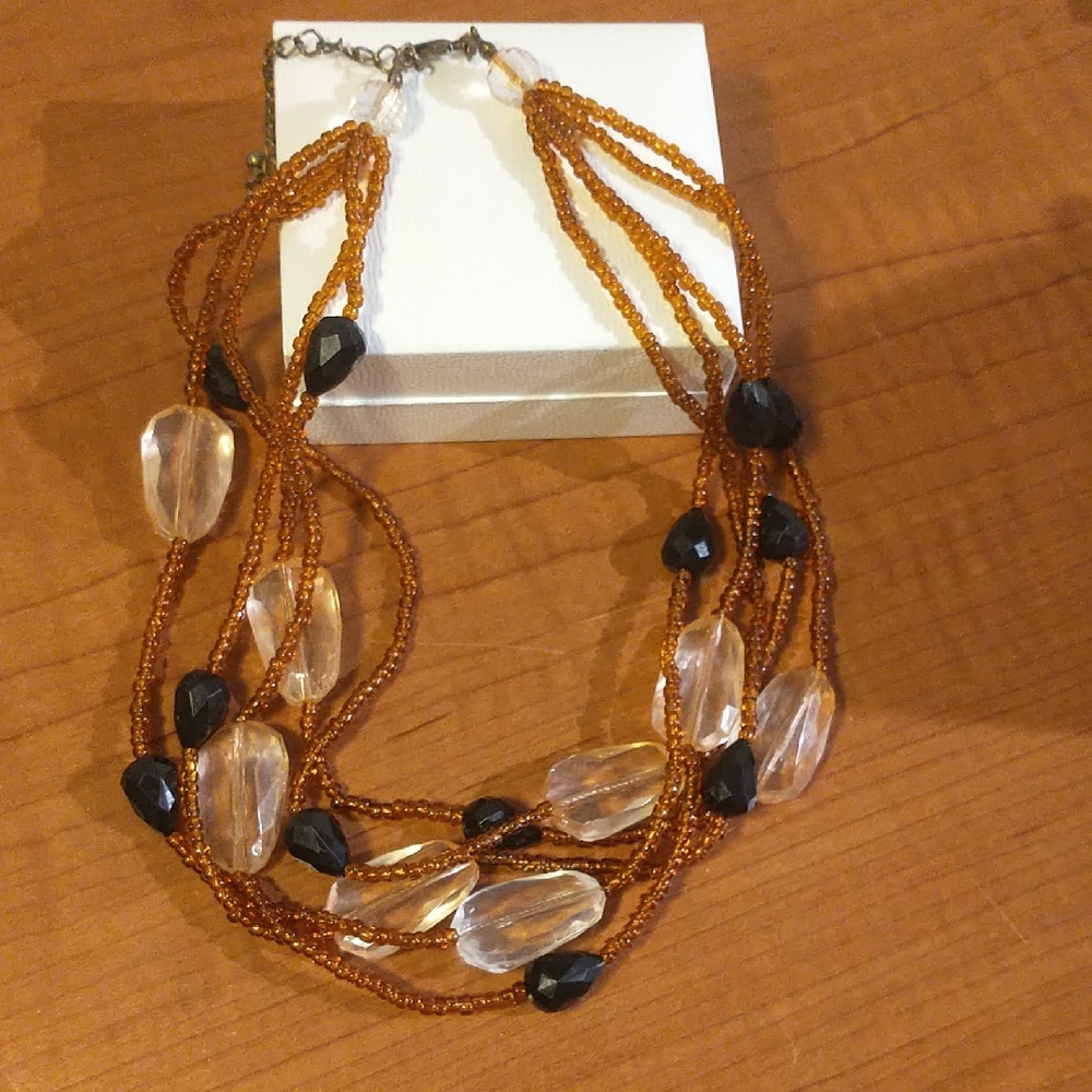 3/$10 Seed Beaded Necklace with Black and Clear Accents